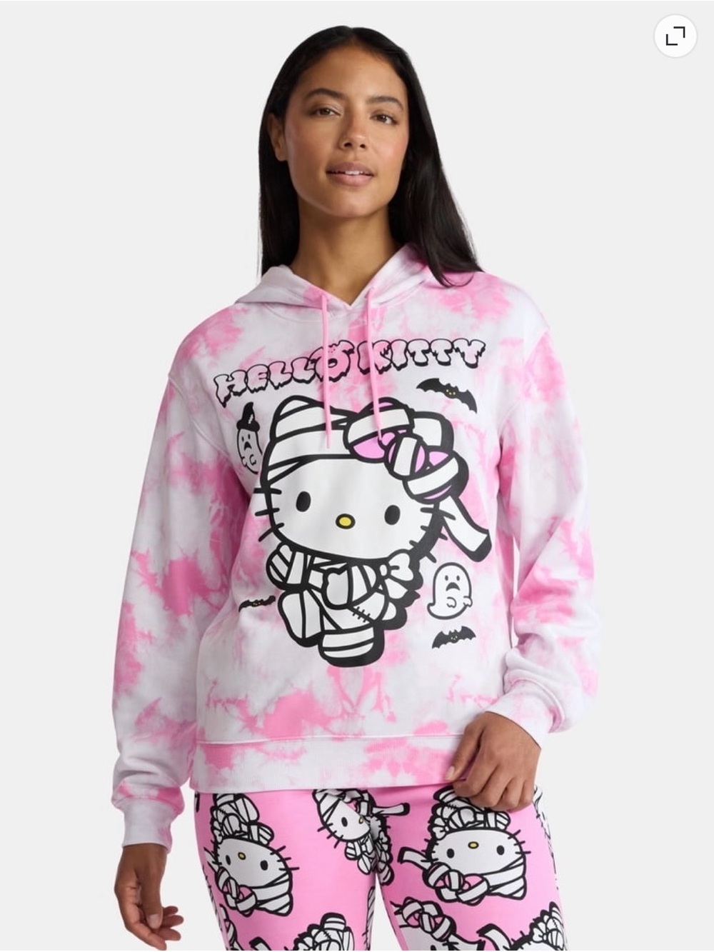 Sanrio Hello Kitty Halloween Pink White Tie-Dye Hoodie XXL